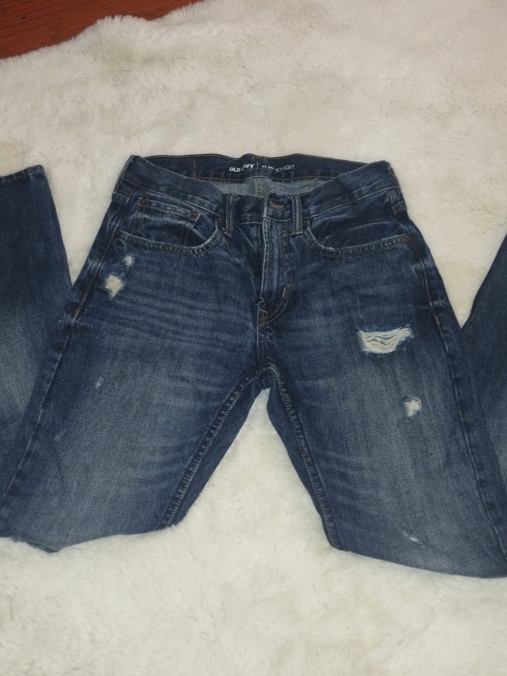 Old Navy Men's Dark Blue Slim Straight Distressed Jeans